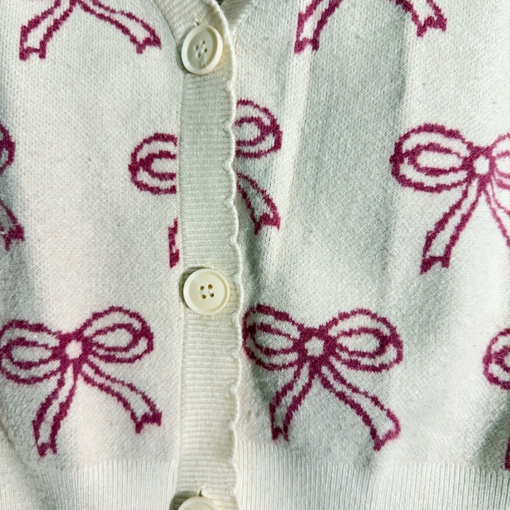Elegant Fancy Pink Bow Barbiedoll Coquette Cardigan Sweater Shabby Chic Medium - Picture 4 of 6